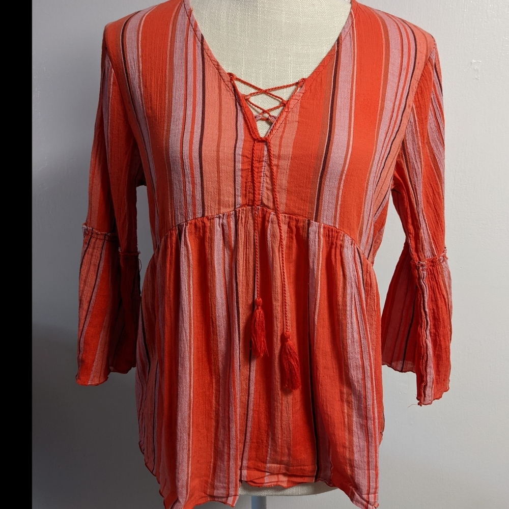 Sanctuary Striped Peasant Bell Sleeve Peplum XS